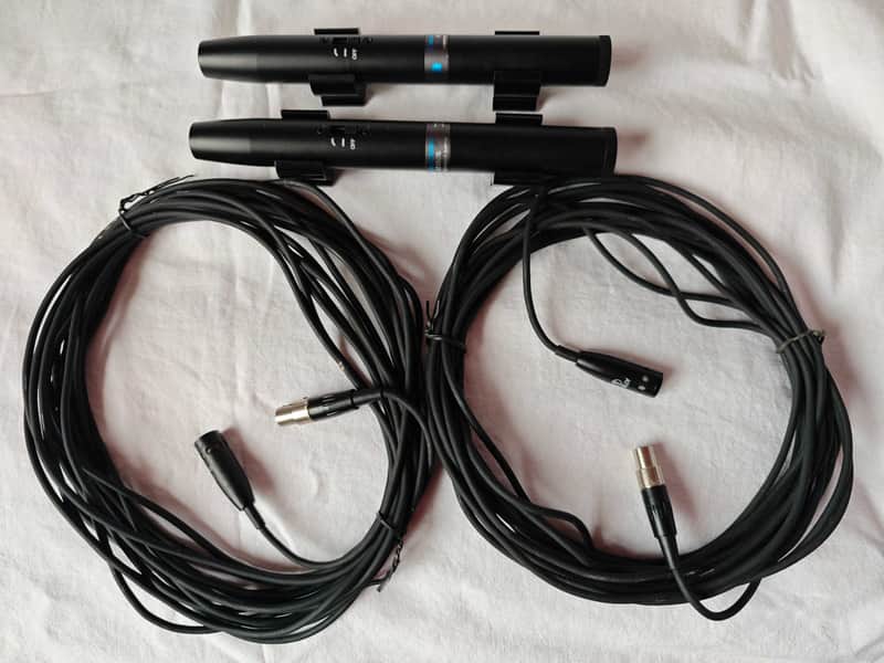 Audio-Technica AT853 Miniature Cardioid Condenser Hanging Microphone pair + AT8505 In-Line Power Modules (battery/phantom) image 1