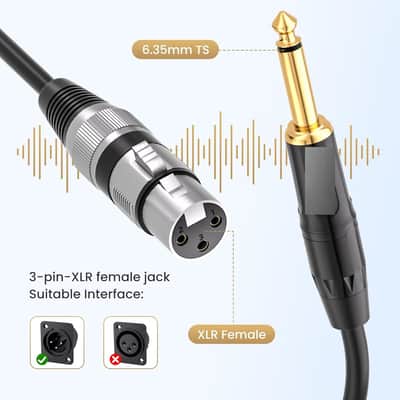 Female XLR to 1/4 (6.35mm) TS Mono Jack Unbalanced Microphone Cable Mic Cord for Dynamic Microphone - 6.6 FT/2 Meters image 2