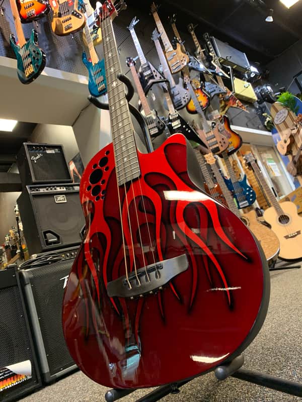 Ovation Nikki Sixx Acoustic Bass Red with Flame Image image 1