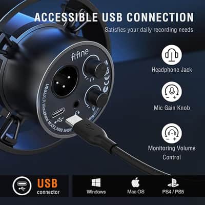 Dynamic Microphone, XLR/USB Podcast Recording PC Microphone for Vocal Voice-Over Streaming, Studio Metal Mic with Mute, Headphone Jack, Monitoring Volume Control. image 4