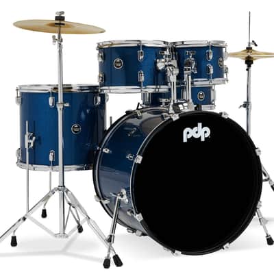 PDP Center Stage 5-Piece Drum Kit with Hardware Cymbals and Throne - Royal Blue Sparkle (PDCE2215KTRB) image 2