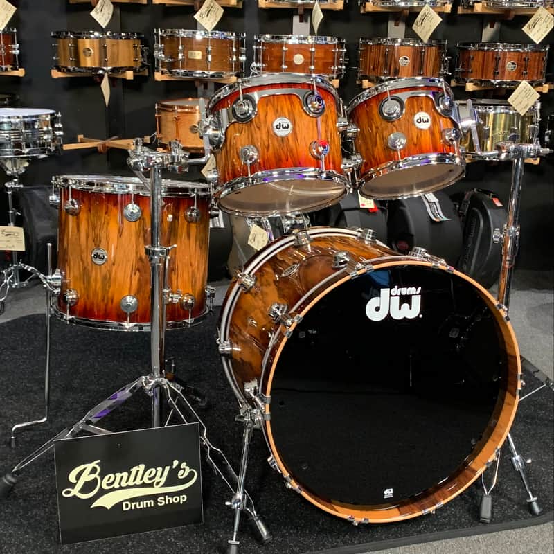 ~WOW!~ DW Collector's Series SSC Maple 4-Piece 10/12/16/22 Drum Kit Set in Rich Red Burst Lacquer over Exotic Tigerwood with Chrome Hardware image 1