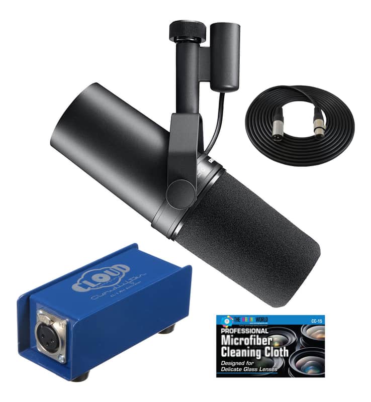 Shure SM7B Vocal Microphone with Cloud Microphones Cloudlifter CL-1 Mic Activator and Extra 10' XLR Cable Bundle image 1