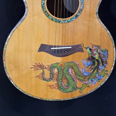 Blueberry Handmade Acoustic Guitar Grand Concert Dragon Motif image 4