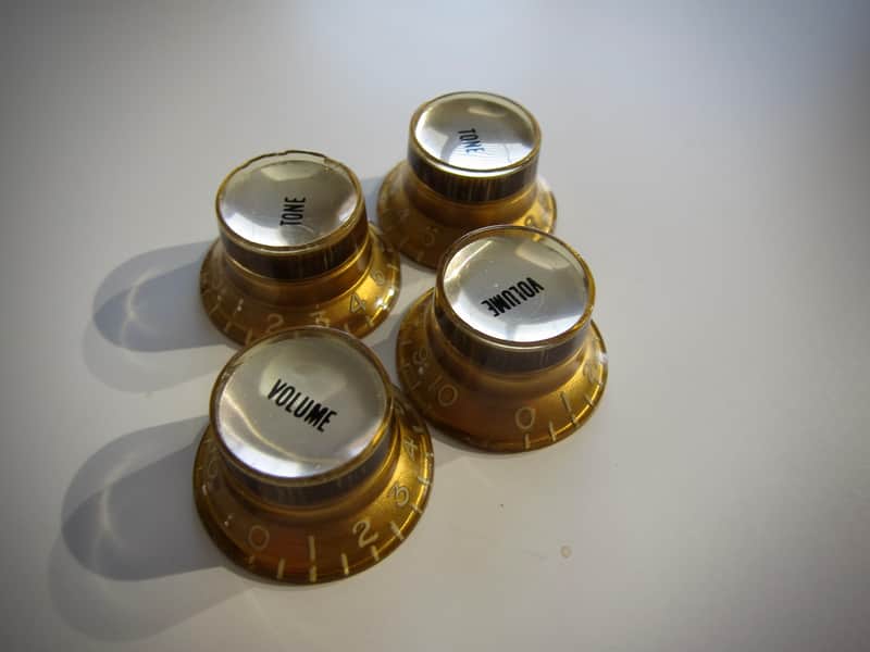 Gibson Control Knobs Set Of (4) Volume & Tone Authentic Vintage Part Circa-1960-Gold Plastic image 1