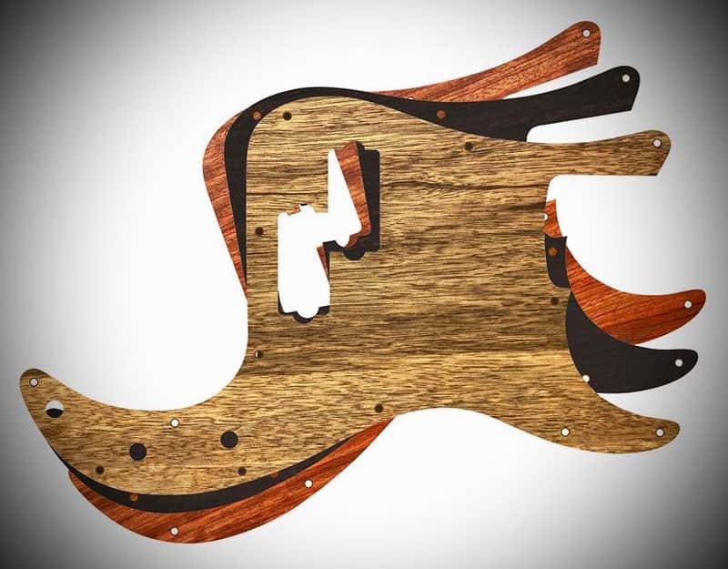 Van Dyke-Harms Fender Precision Bass Pickguard, Single, Many Exotic Hardwoods, 10 or 13 hole, P-Bass image 1
