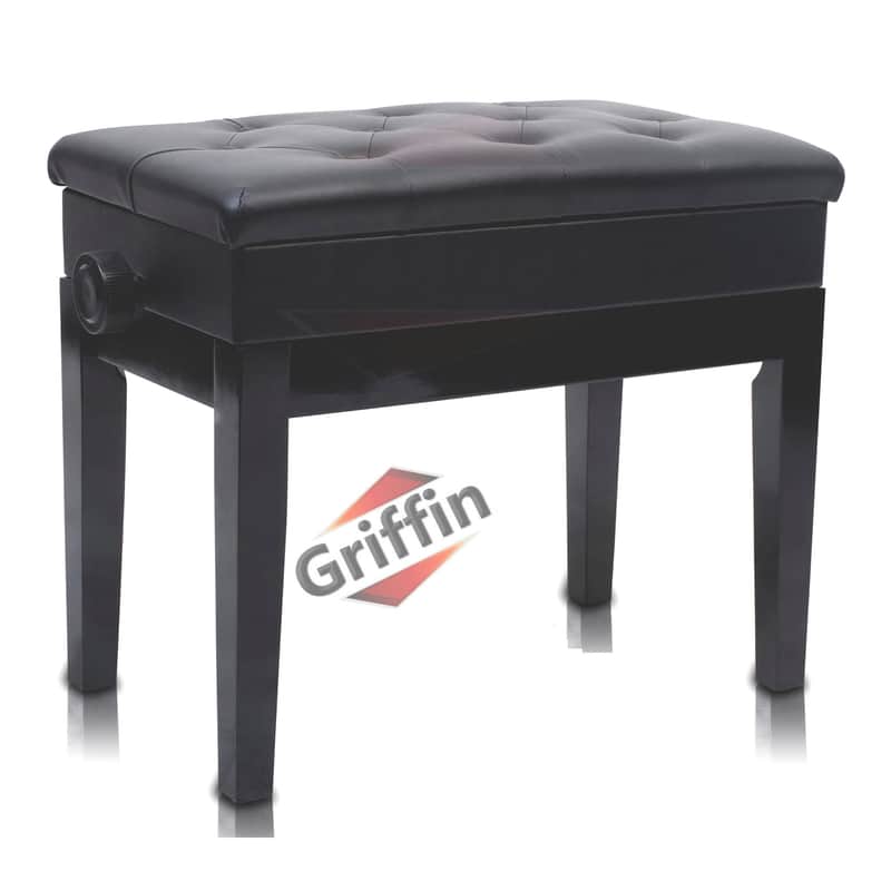 Griffin Piano Bench - Black Solid Wood Frame & Luxurious, Comfortable PU Leather - Padded Seat Keyboard Stool With Hidden Storage Space - Sturdy Vintage, Adjustable, Antique Design image 1