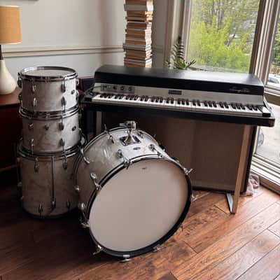 Vintage 1970s Slingerland Vertigo Grey 4 Piece Drum Set 22/12/13/16 Niles Badge image 14