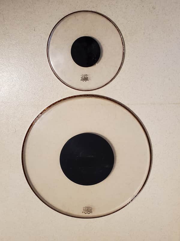 Vtg 2PC Remo Black Dot Drum Heads 22" & 12" Ultra Clean - Save $ image 1