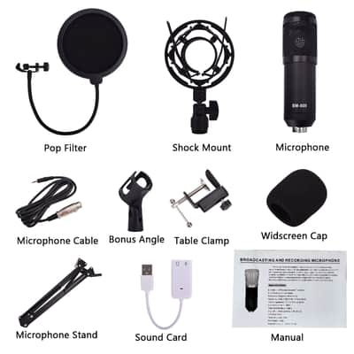 Live Audio BM-800 All Black Series Set Equipment Condenser Microphone Set with Accessories as Shown image 9