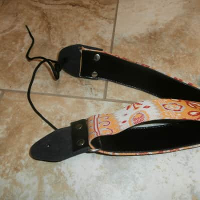 Vintage 1970's Ace-Style Guitar Strap! Metal Buckle, Trippy Orange Pattern! image 7