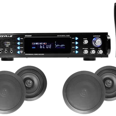 (4) Black Ceiling Speaker System+Bluetooth Amp/Receiver 4 Restaurant/Office image 1