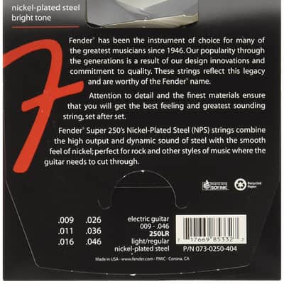 Fender Super 250LR Nickel-Plated Steel Electric Guitar Strings - LIGHT/REG 9-46 image 2