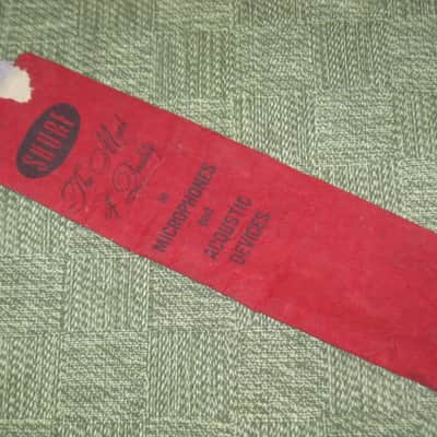 vintage Shure microphone pouch 1960s / 1970s - Outer areas: red thin velvet with black graphic / Inner areas: tan thin canvas (11 & 1/8" x 3") image 3