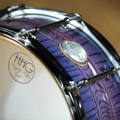 HHG Drums 14x7 Contoured White Ash Stave Snare Drum, Purple Burst High Gloss Lacquer image 5