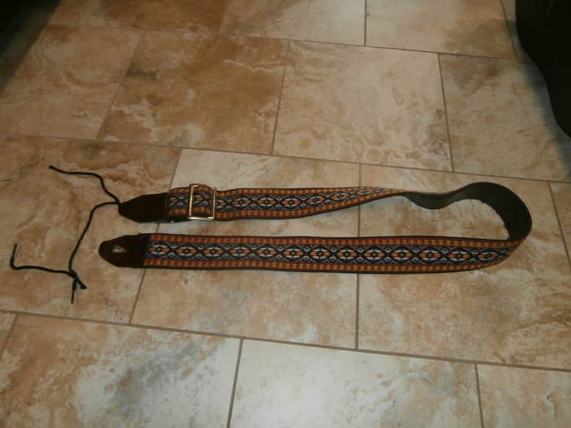 Vintage 1960's Ace-Style Guitar Strap! Grey, Yellow, Red Pattern! Metal Buckle! image 1