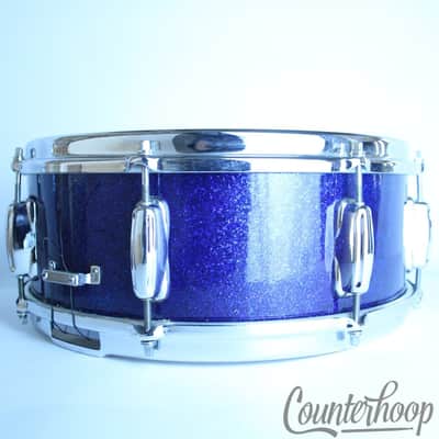 *Slingerland Hollywood Ace 14x5.5"Snare Drum Blue Sparkle Vintage 60s COB Brass* image 6