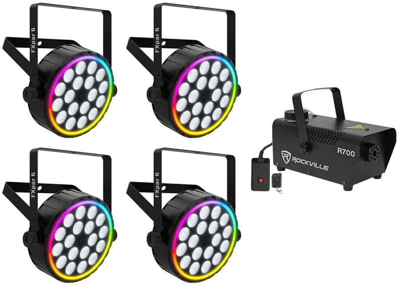 (4) Chauvet DJ FXPAR 6 RGBW LED DMX Wash Par Effect Up-Lights+Fog Machine image 1