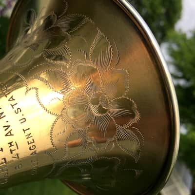 EXCELLENT SPECIAL ORDER LP CORNET F. BESSON BREVETE NEW CREATION 1923 GOLD PLATED LOVELY ENG. TO THE TOP / GREAT COMPRESSION image 16