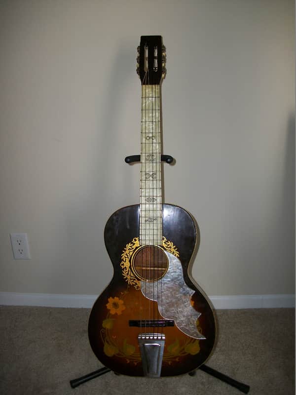 ornate 1930s  Stella Parlor Acoustic Guitar image 1