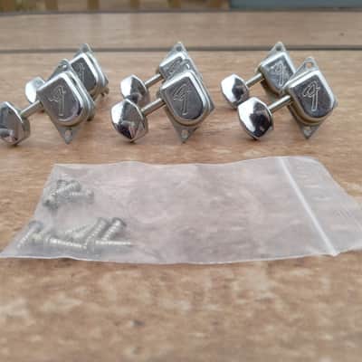 Set of Vintage Late 1960's Fender "F" LEFT-HANDED Guitar Tuners! Original Stratocaster, Telecaster Parts! image 1