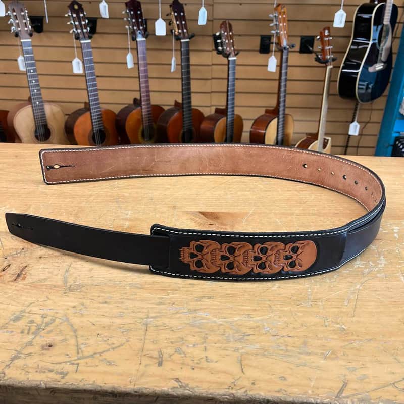 Handmade Custom Skulls Leather Guitar Strap image 1