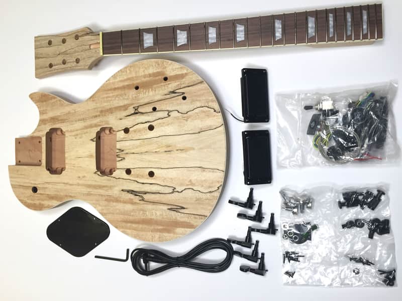DIY Les Paul Spalted Maple Unfinished Electric Guitar Kit image 1