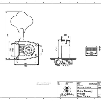 Guitar Monkey 4-String (4 left) Set Silverback Vintage Prejazz Bass Tuners / Machine Heads - Black image 2