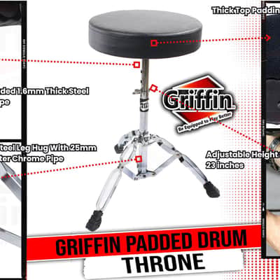 GRIFFIN Padded Drum Throne (ChromeElite Edition) – Adjustable Height Drummer’s Stool with Double Braced Hardware for Practice, Studio, Guitar Chair & Percussion Use image 12