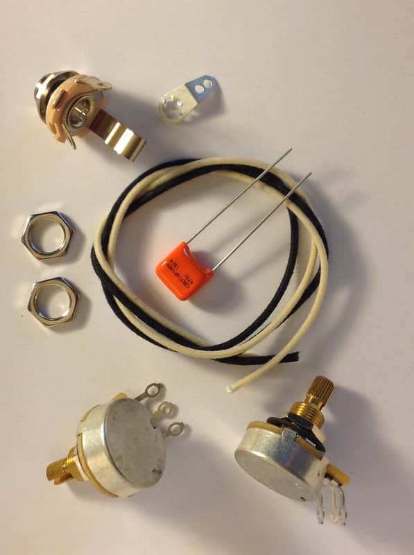 Wiring Harness Kit For P Bass CTS 450G Knurled Pots .047uf 716P Orange Drop Cap image 1