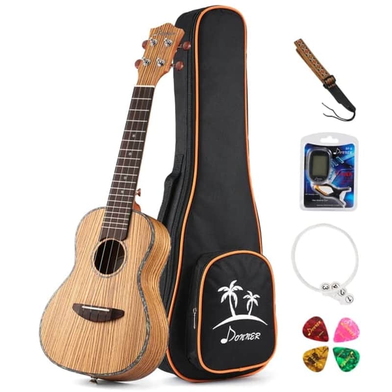 Zebrawood Body 23 inch Concert Ukulele with Ukulele Set Tuner Strap Nylon Strings image 1