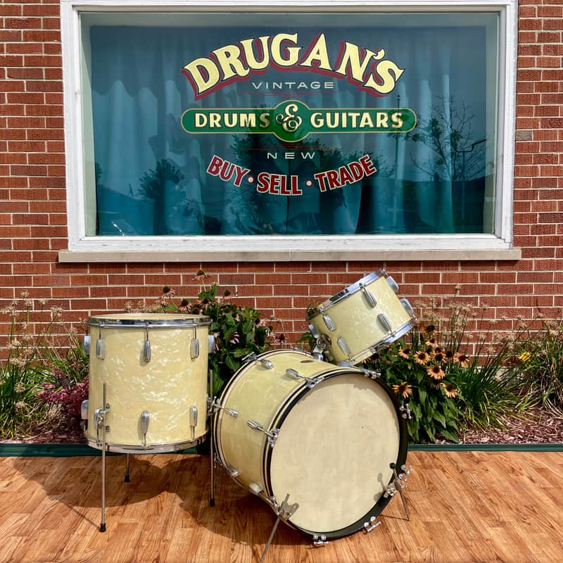 1940s-1950s Slingerland Radio King Drum Set White Marine Pearl 20/13/16 image 1