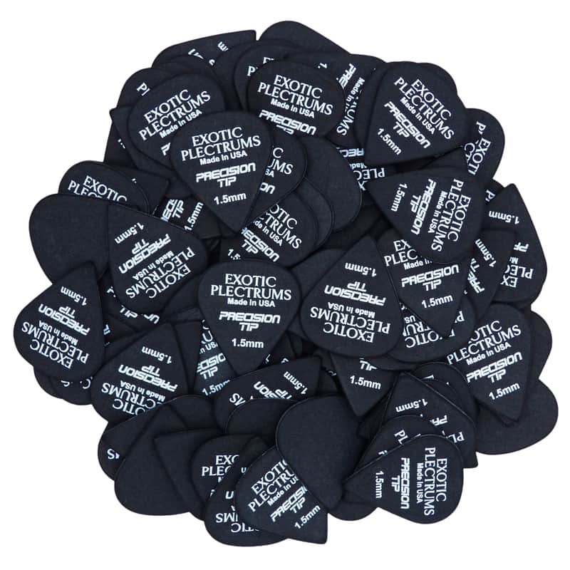 Exotic Plectrums Delrin Black Guitar Or Bass Pick - 1.5 mm Ultra Heavy Gauge - Premium Made In USA - Extra Sharp 351 Precision Tip Shape - 500 Pack image 1