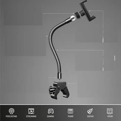 Mic Stand Phone Holder, Heavy-Duty Gooseneck Phone Holder with Super Clamp & Universal Phone Mount, Adjustable 360° Flexible Arm Clip for Mic Stand, Music Stand, Tripod, 13-INCH image 2
