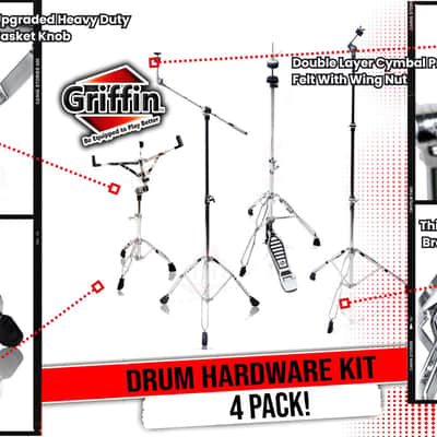 GRIFFIN 4 Piece Drum Hardware Pack (Percussion TiltPro X Edition) – Cymbal Boom & Straight Stand, Hi-Hat Pedal & Snare Mount – Lightweight Set for Gigs image 14