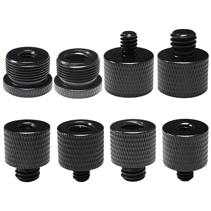 8 Pcs Mic Stand Adapter Mic Thread Adapter Set, 5/8 Female To 3/8 Male And 3/8 Female To 5/8 Male, 1/4 Female To 5/8 Male And 3/8 Female To 1/4 Male, 8 Different Screw Adapters For Microphone, Black image 1