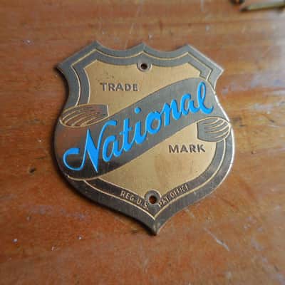 National Guitar Logo Emblem Brass Enameled headstock logo with Serial Number plate. image 2