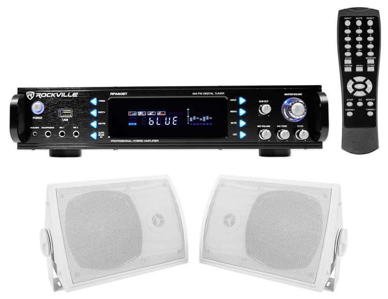 Rockville Home Theater Bluetooth Receiver + (2) 5.25" Speakers with Swivel Brackets image 1