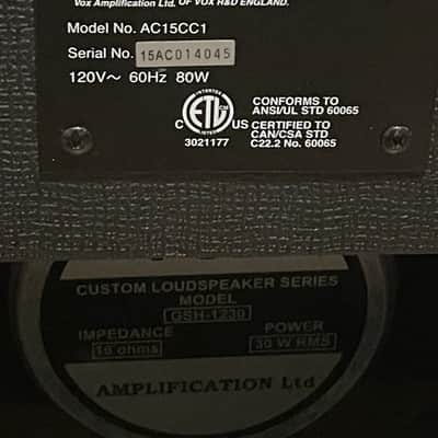 Vox AC15CC1 Custom Classic 15-Watt 1x12" Guitar Combo 2006 - 2010 - Black image 8