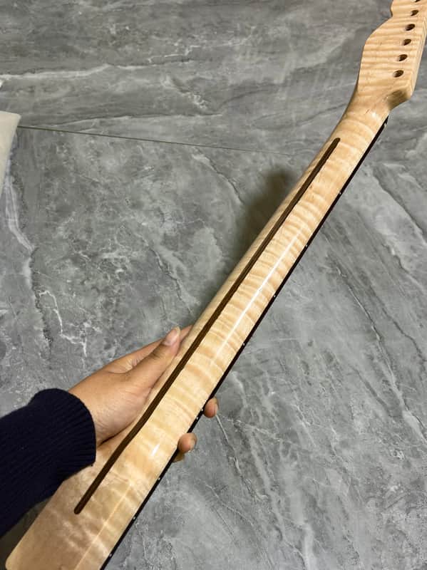 Stainless steel 22fret Rosewood Natural Flame Maple Electric Guitar Neck Gloss hole:10mm image 1