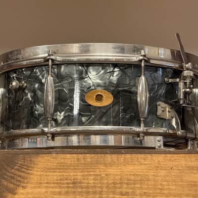 1950's Slingerland 5.5x14 Gene Krupa Radio King Black Diamond Pearl Snare Drum Solid Shell image 14