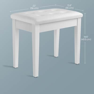 Piano Bench with Padded Cushion and Storage Compartment for Music Books, Vanity Stool, Tufted Wooden Piano Seat, 13.8 x 22 x 19.5 Inches, White image 1