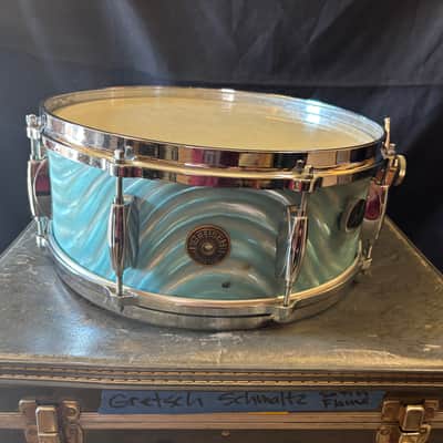 Gretsch Aqua Satin Flame, 4147 5x14' 8 Lug Snare Drum 1960's image 4