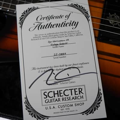 Schecter USA CUSTOM SHOP Synyster Gates FR Vintage Sunburst w/Pinstripes 6-String Electric Guitar w/ Black Tolex Case image 9