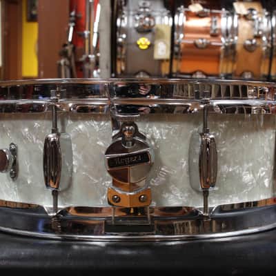 1960s Rogers 5x14 Powertone Snare Drum in White Marine Pearl image 4