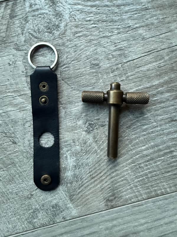Hand Made Brass Drum Key W/ leather Holder image 1