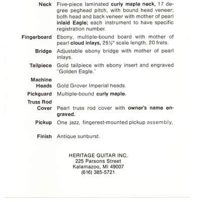 Heritage Guitars- Golden Eagle, promotional print/cut sheet, 1988 image 2