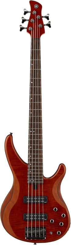 Yamaha TRBX605 5-String Flamed Maple Bass Guitar, Caramel Brown image 1