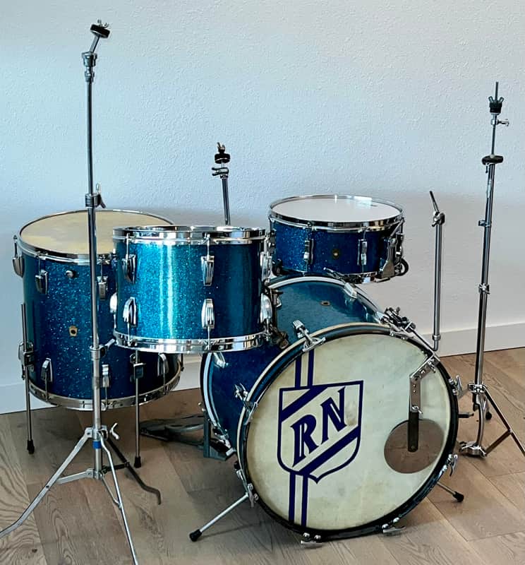 1950's WFL 4 Piece Drum Kit, Blue Aqua Sparkle, Complete W / Cases, Drop Dead Gorgeous image 1