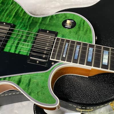 NEW! Gibson Dealer Select Custom Shop Les Paul Custom AAA Figured Flame Top - Transparent Green / Natural Back - Authorized Dealer - WOW! Only 8.7 lbs - G07689 image 3